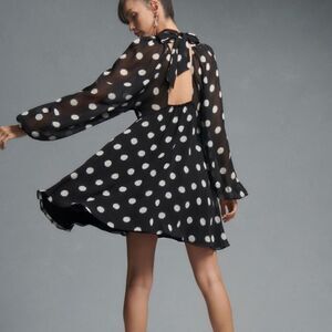 Anthropologie Maeve Long Sleeve Sheer Mini Dress Polka Dot